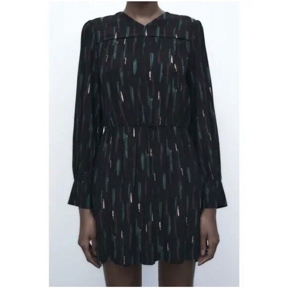 Zara The Gabriela Dress Abstract Printed Long Sleeve Short Mini Dress, Small - Picture 3 of 10